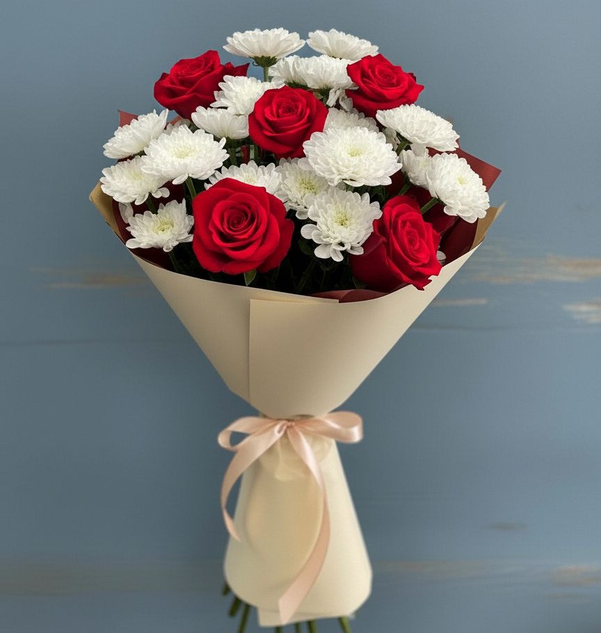 Букет цветов из: Розы и Хризантемы в Липицы