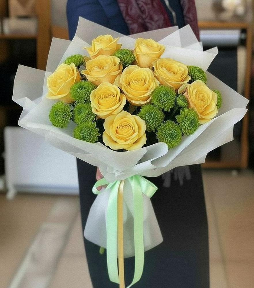 Букет цветов из: Хризантемы и Розы в Липицы