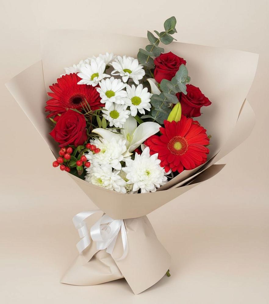 Букет цветов из: Розы, Хризантемы, Герберы и Лилии в Липицы