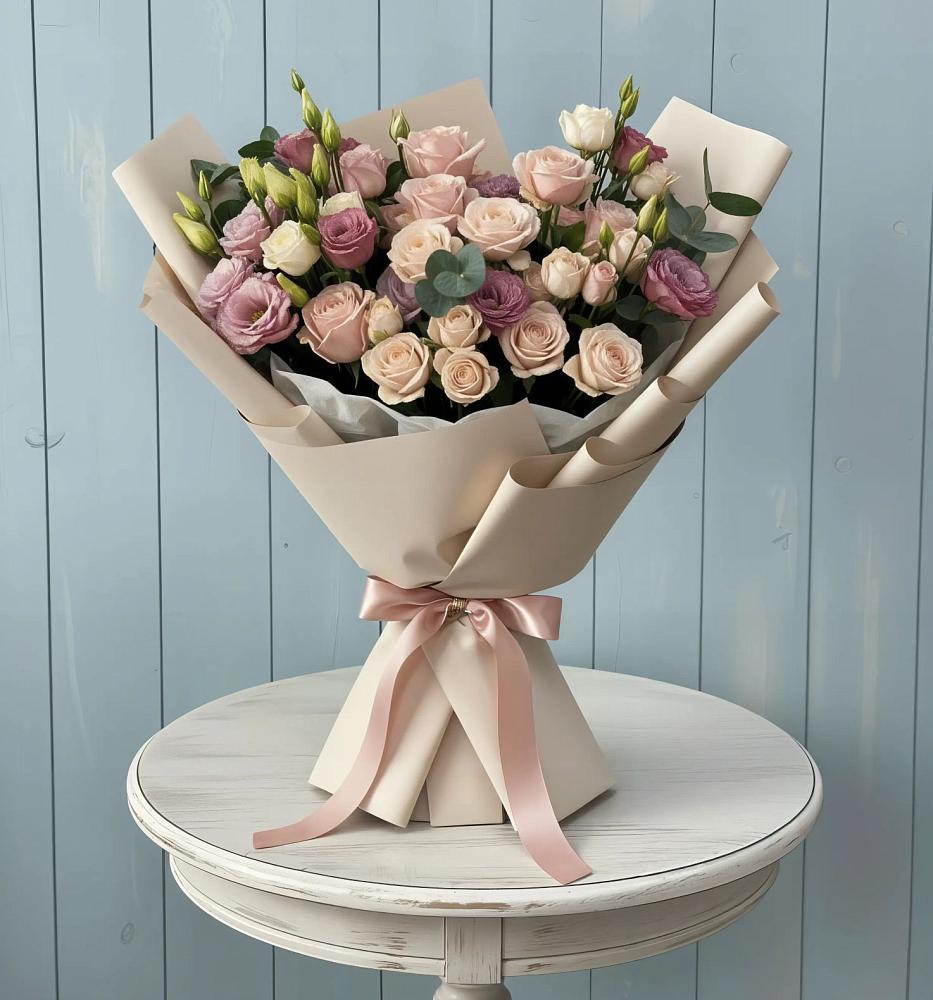 Букет цветов из: Розы и Лизиантусы в Липицы