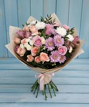 Букет цветов из:  Хризантемы, Розы и Альстромерии в Липицы