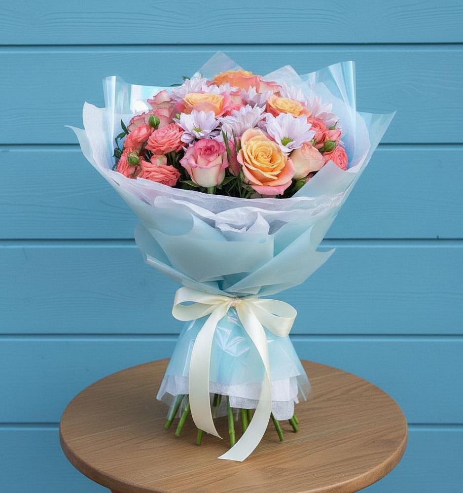 Букет цветов из: Хризантемы и Розы в Липицы