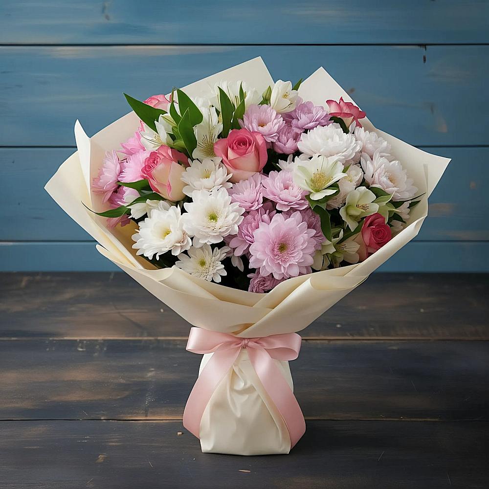 Букет цветов из: Хризантемы, Альстромерии и Розы в Липицы